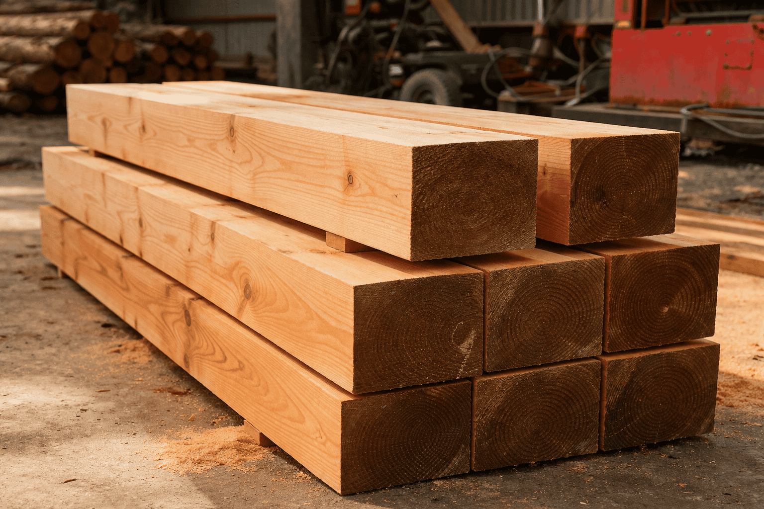 Douglas Fir beams stacked