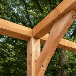 Wooden joinery framework at Bryncoch Sawmill, Welshpool.