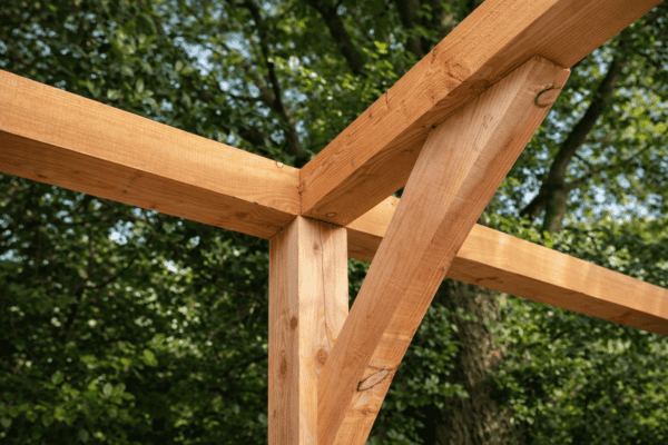 Wooden joinery framework at Bryncoch Sawmill, Welshpool.